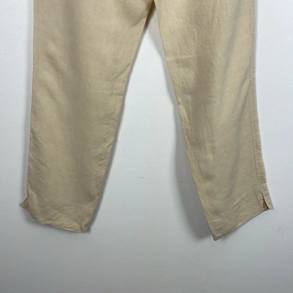 Ralph Lauren Linen Pants Womens 10 Cream Straight Leg 2 Pocket Buckle Back Pants - Picture 6 of 8